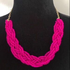 Fuchsia Braided Bead Statement Necklace NWOT